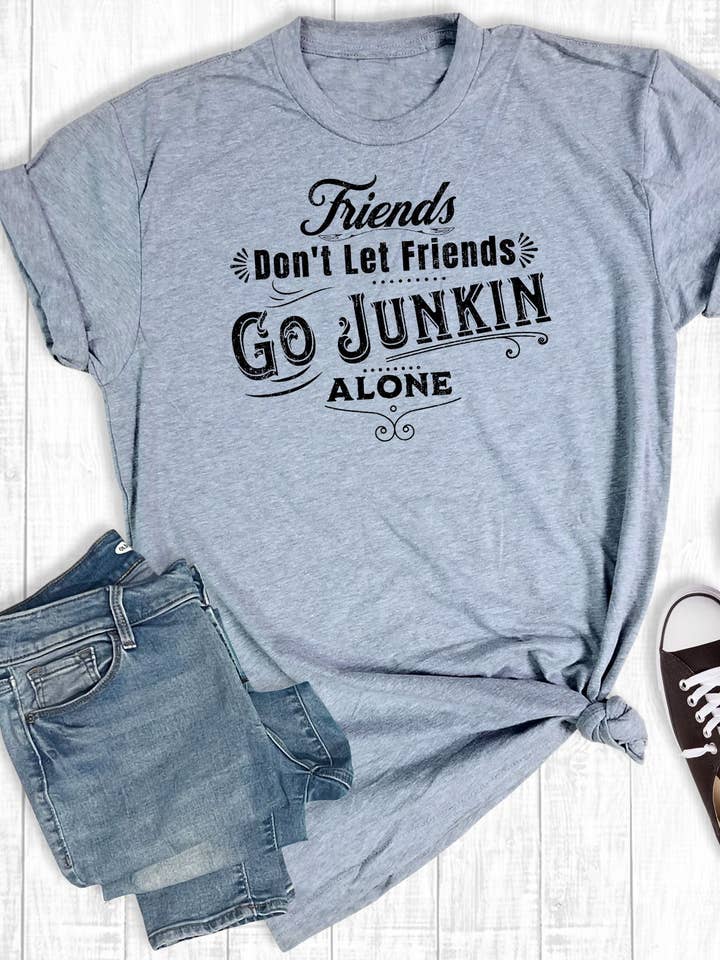 Rebel Rose – Großhandel T-Shirt mit Siebdruck – Damen – Friends Do Not Let Friends Junk Hellgrau0