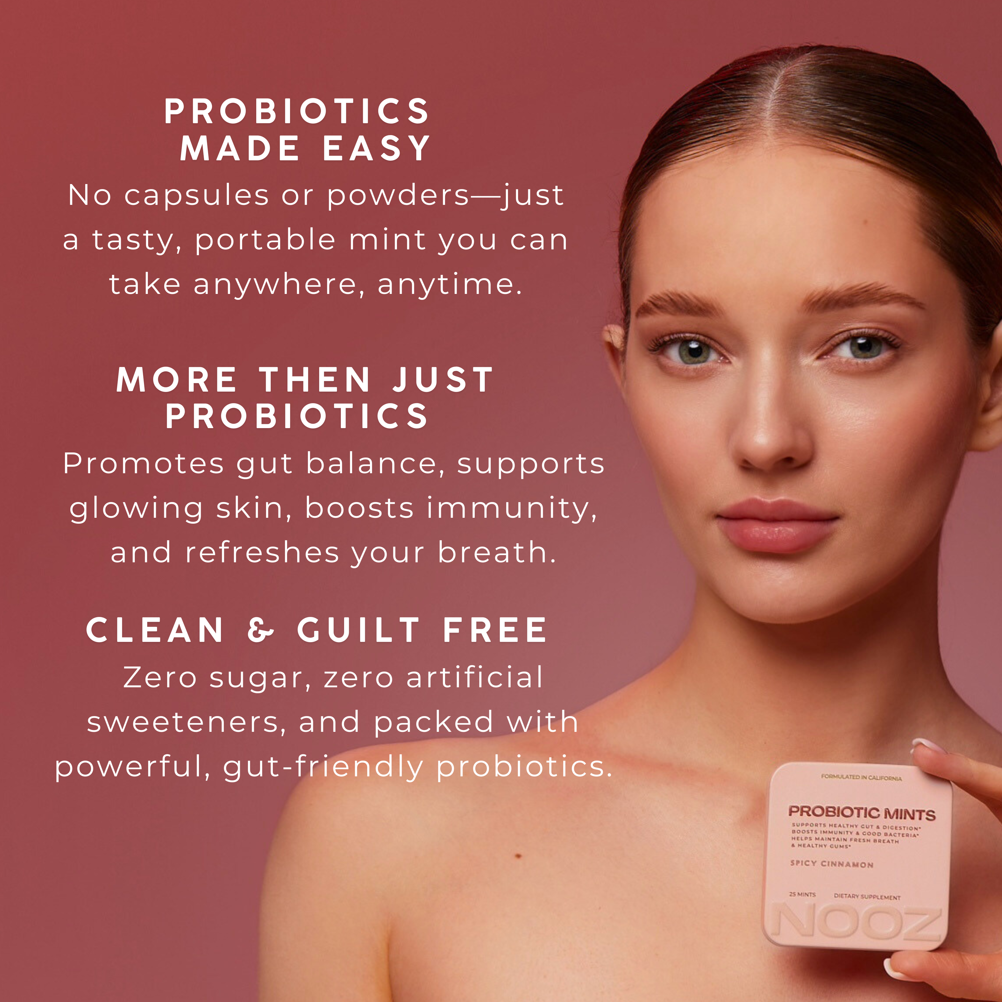 NOOZ – Großhandel Nahrungsergänzungsmittel/Vitamin zum Einnehmen – PROBIOTISCHE MINTS 150 - MINT-NACHFÜLLBEUTEL4