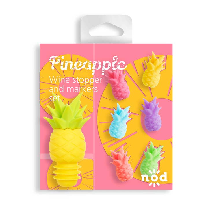 Pineapple Glass Markers & Bottle Stopper Set for wholesale by NOD Products