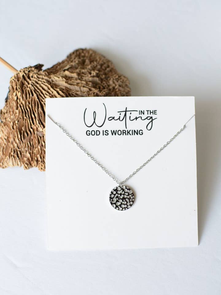 Faith Necklace – In the Waiting, God is Working, Scripture for wholesale by Two and Crew - Faith Based Jewelry & Gifts