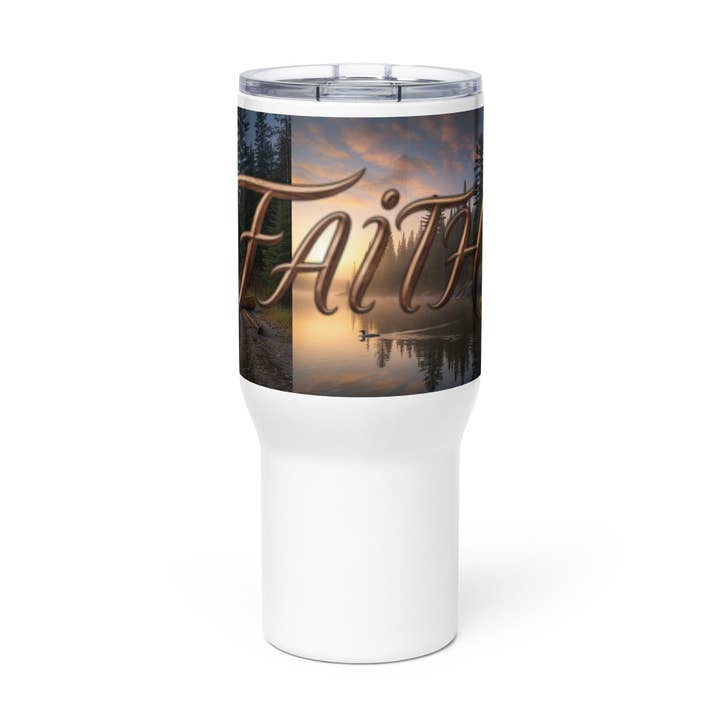FAITH In Northwoods Travel mug with a handle for wholesale by Grow Your Faith