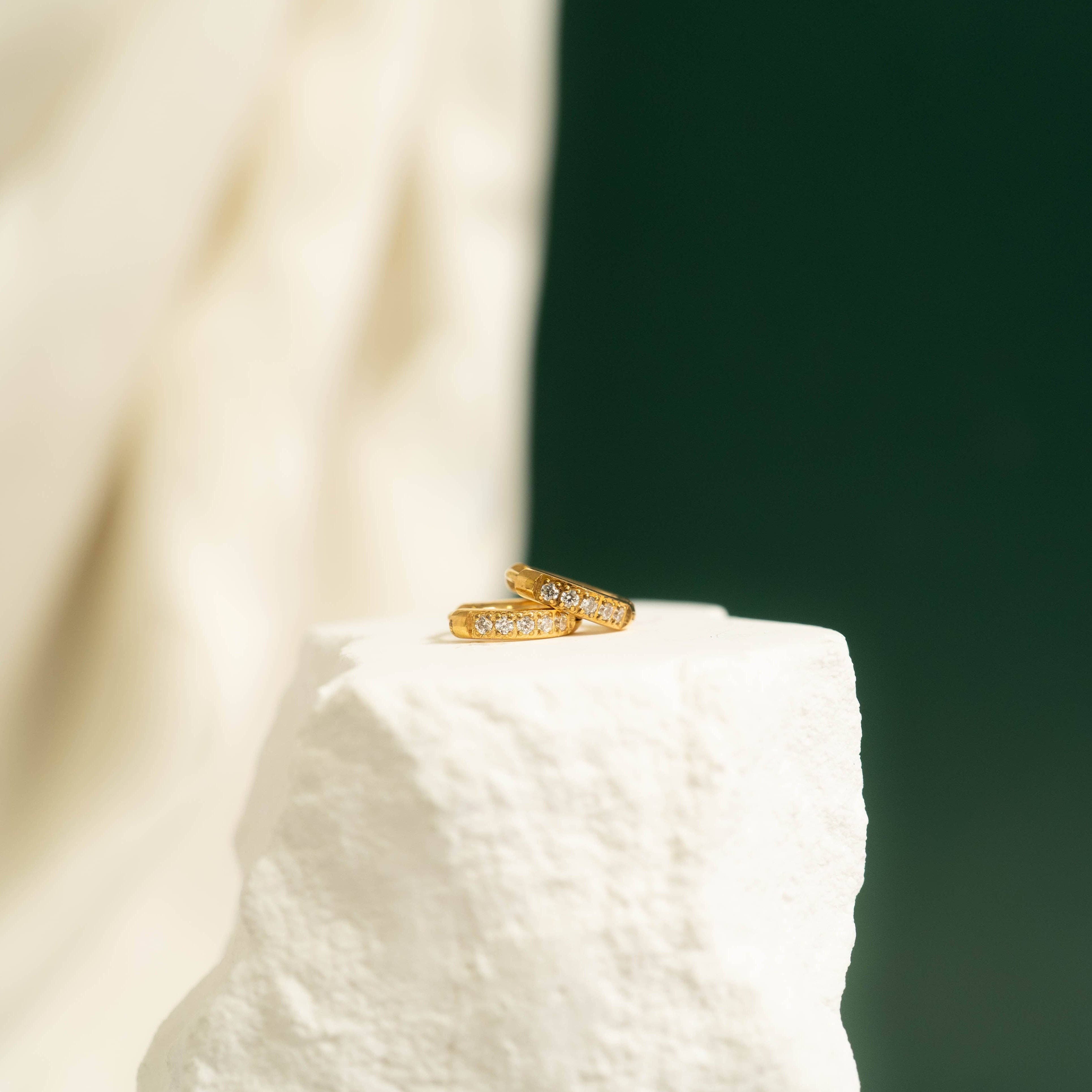 WJW - Wholesale Huggie Earrings - 18K Gold PVD Stainless Steel CZ Mini Huggie Earrings8