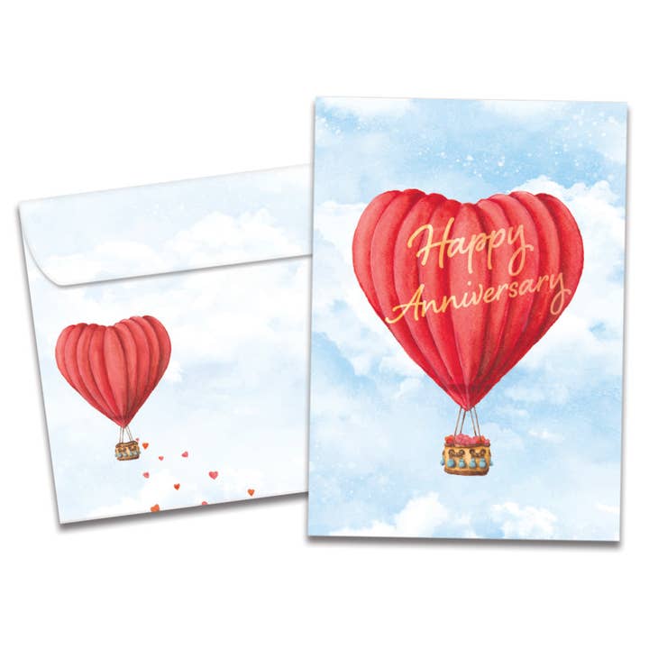 Heart Air Balloon Anniversary SKU 22214 for wholesale by Tree-Free Greetings