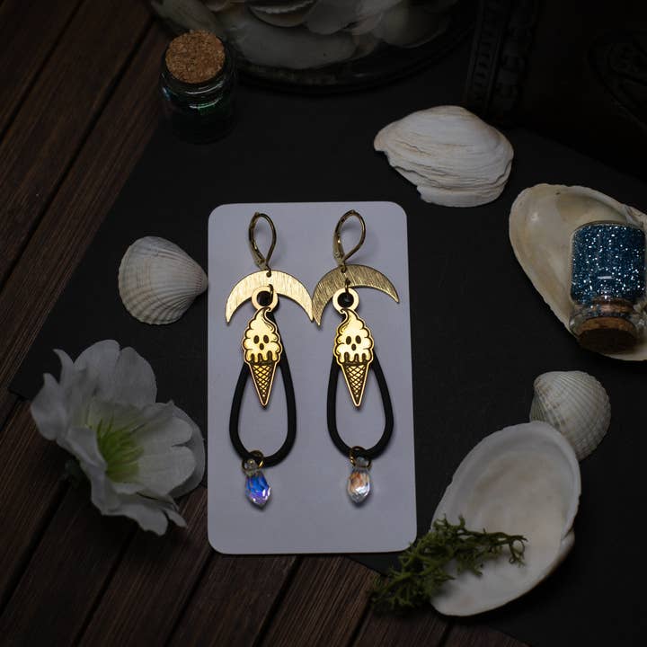 Ice cream cone earrings, ghost, moon, hoop for wholesale by noemie zomby