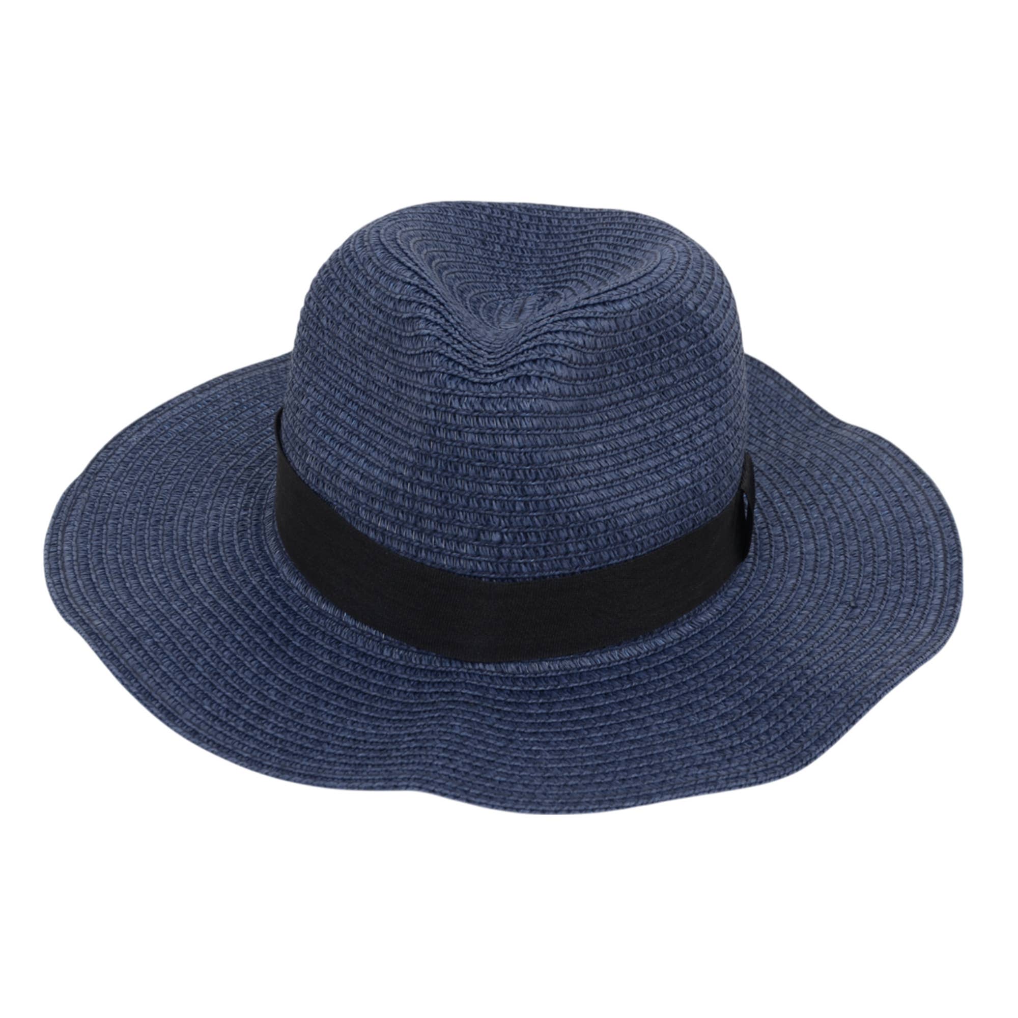 AK Brand - Wholesale Straw Hat - Women's - Wide Brim Straw Fedora Sun Hat Black Band Panama UV Hat32