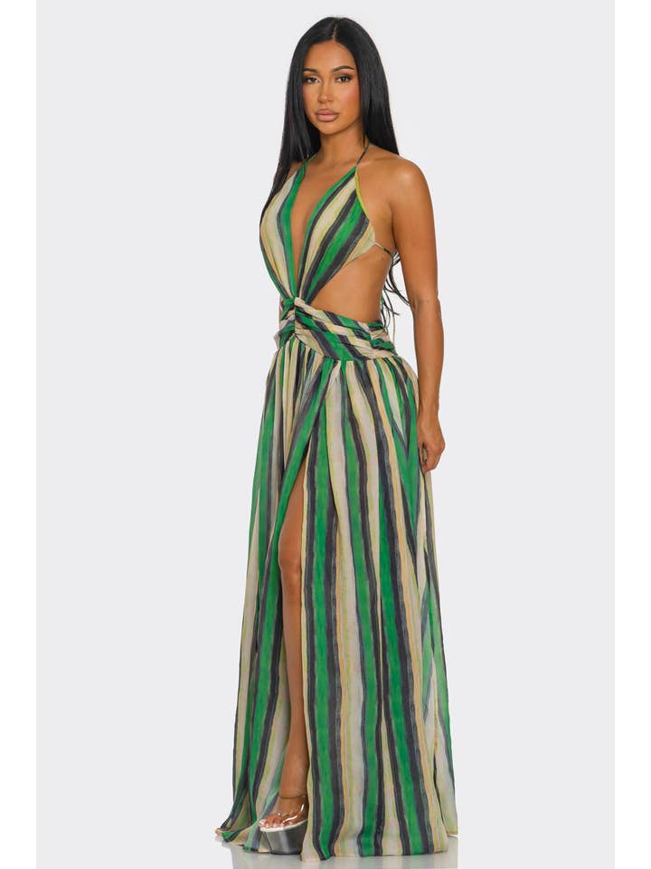 BANJUL - Wholesale Dress - Women's - HCCD13841 & HALTER-NECK, CORSET-STYLE, HIGH-SLIT MAXI DRESS9