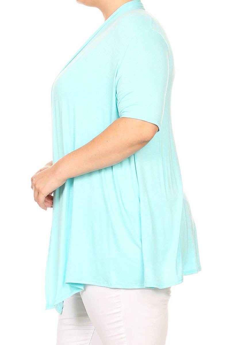 MOA COLLECTION - Wholesale Cardigan - Women's - Women's Plus Size Short Sleeves Draped Solid Cardigan2