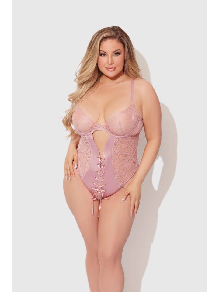 ROSE BLAIR SATIN & LACE CORSETED UNDERWIRE TEDDY for wholesale on Faire2