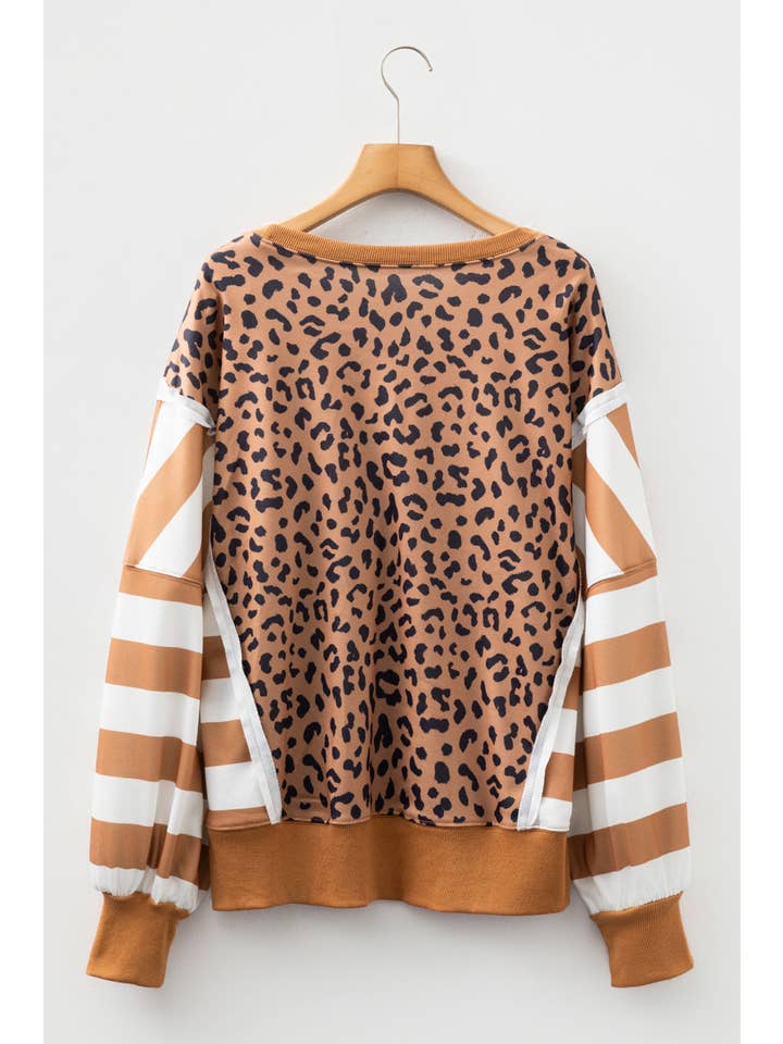 PRETTY BASH - Wholesale Sweatshirt - Women's - Leopard Stripe Colorblock Patchwork Sweatshirt15