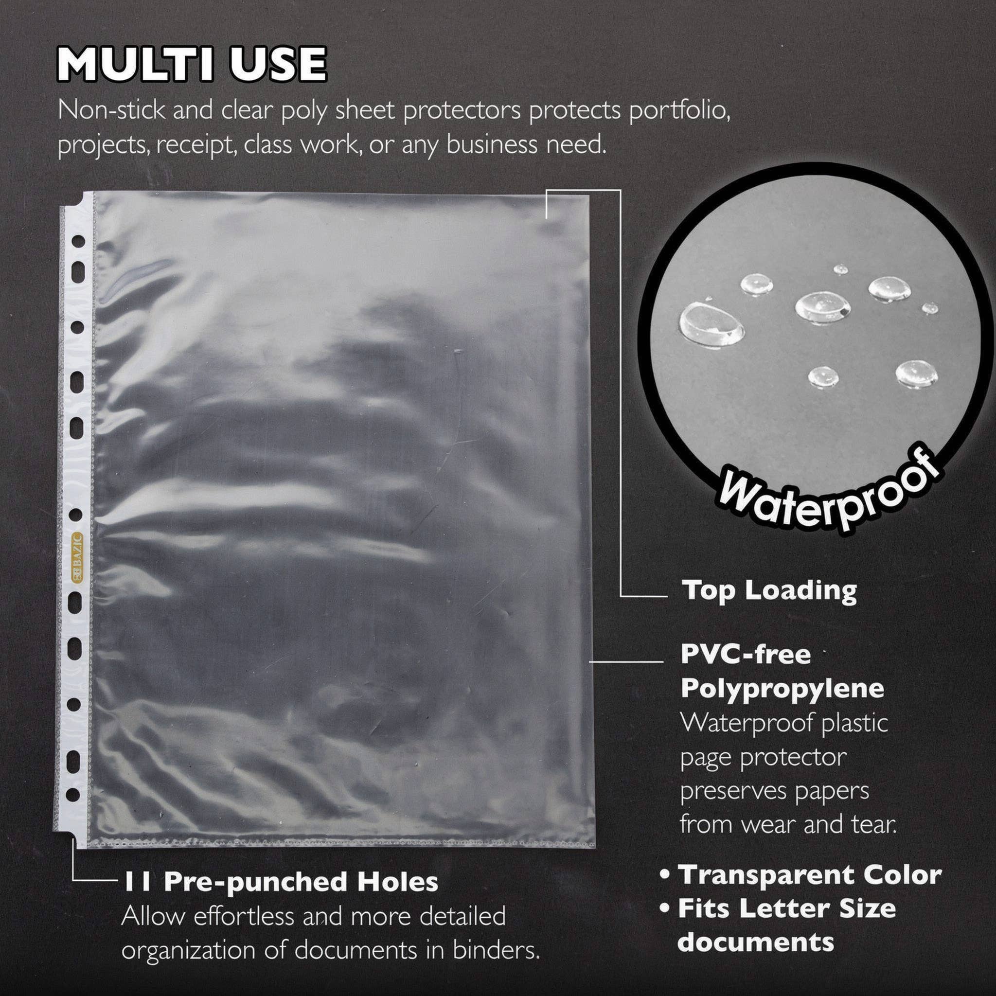 BAZIC Products - Vente Classeurs - Protecteurs de feuilles économiques à chargement par le haut (100/paquet)2