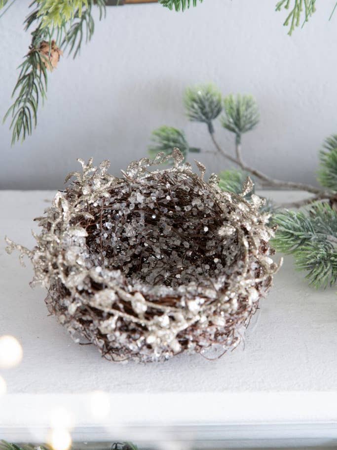 D6" Iced Leaf/Twig Bird Nest - Silver and other Purchase Wholesale three birds nest. Free Returns & Net 60 Terms on Faire trending on Faire.