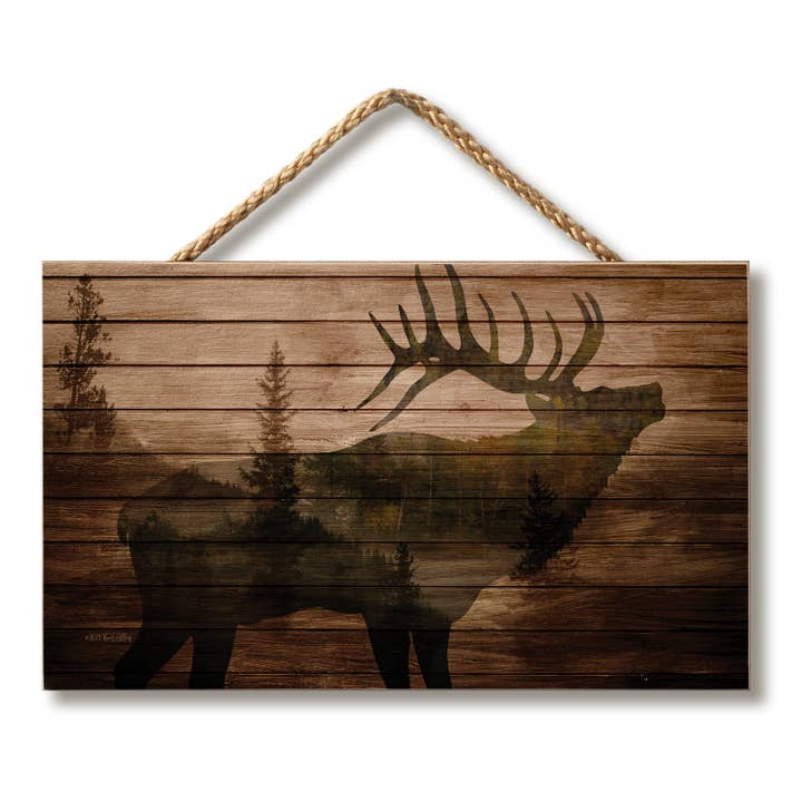 Letrero decorativo de madera colgante con texto en inglés «Elk in The Woods» para venta al por mayor de CounterArt/Highland Home/Thirstystone/CoasterStone