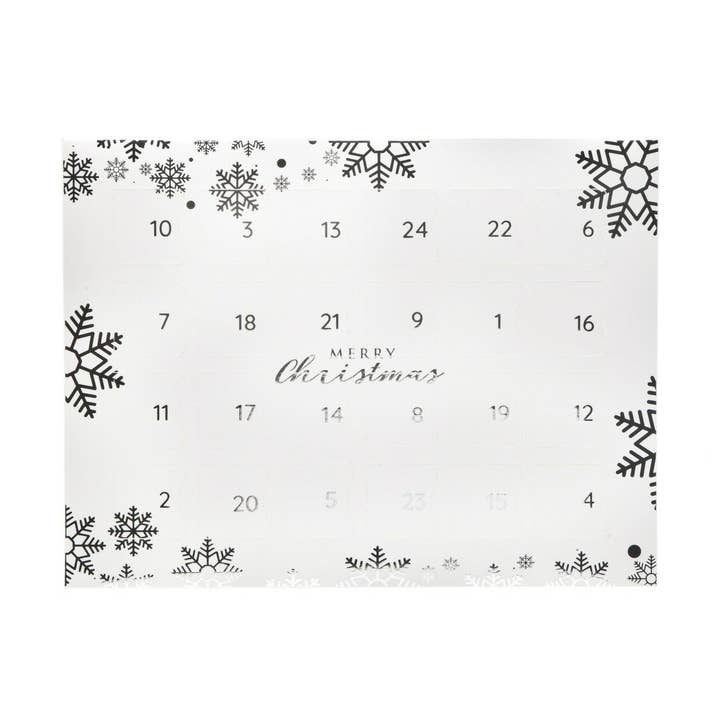 Metallic Silver Snowflake 24 Door Advent Countdown Calendar for wholesale by Hames Chocolates