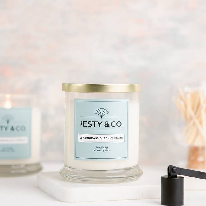 The Esty & Co® - Wholesale Jar/Filled Candle - Lemongrass Black Currant 100% Soy Wax Candle • Spa Gift 1