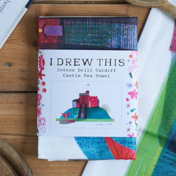 Cardiff Castle Geschirrtuch aus Baumwolle, walisisches Geschenk, LMTTWL115 für den Großhandel von I Drew This