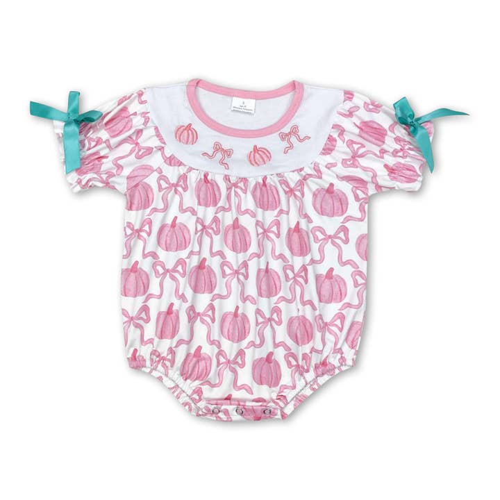 Yawoo Garments - Wholesale Bodysuit (Non-Footed) - Baby - Pink pumpkin bow baby girls fall romper