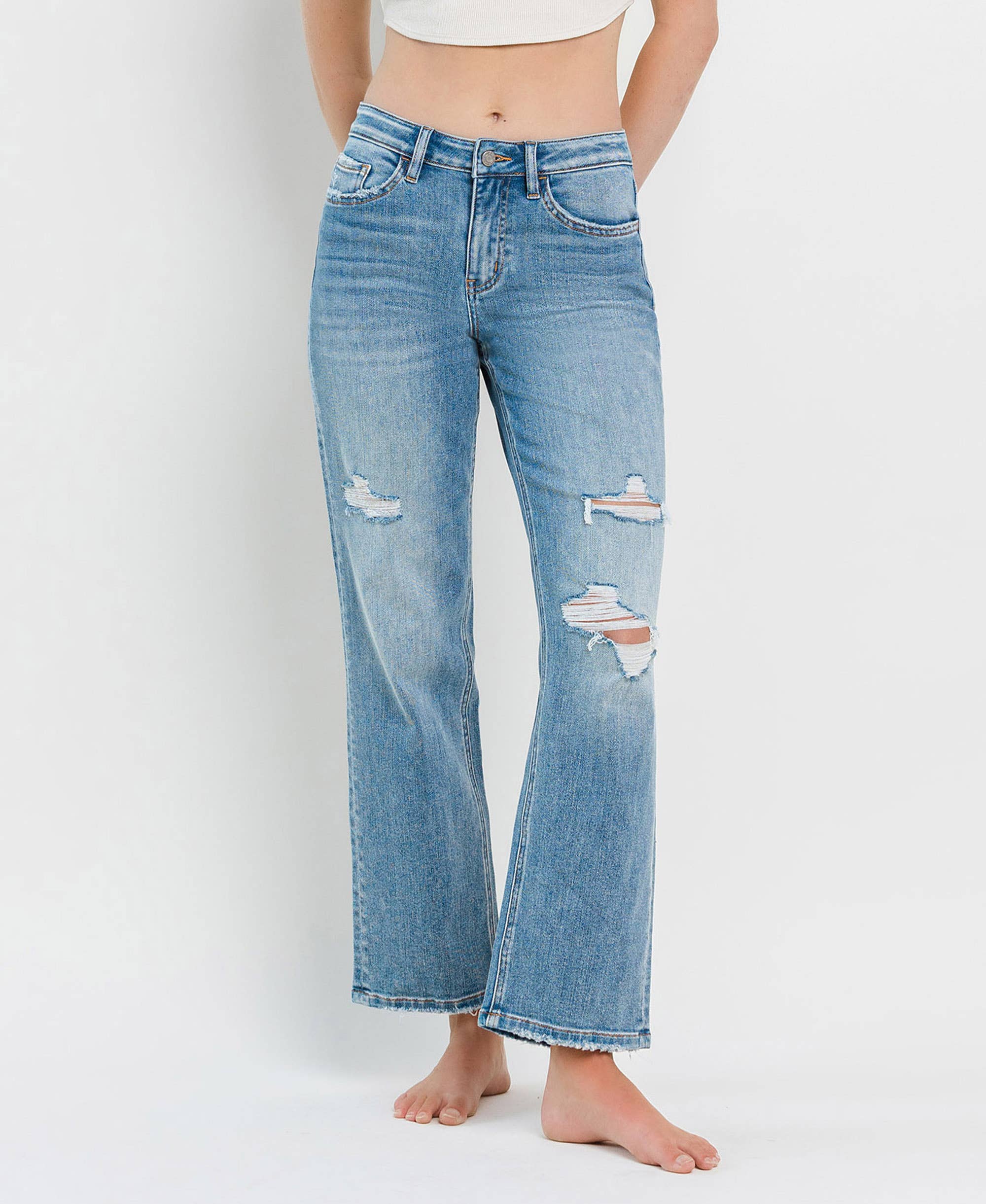 JOYSOME HIGH RISE DISTRESSED SLIM WIDE JEANS T6238 for wholesale on Faire0