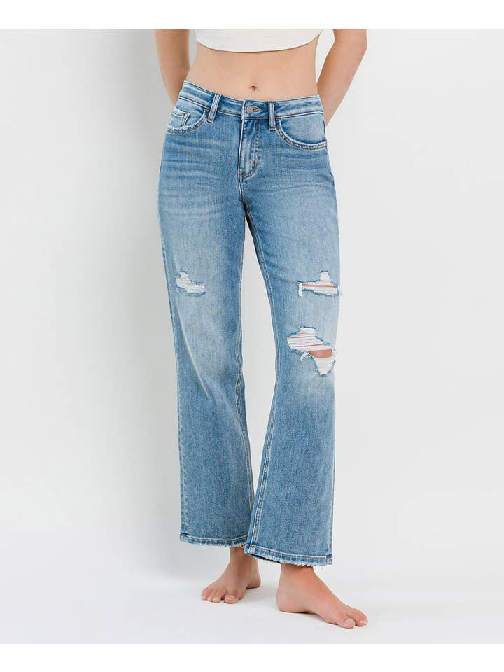 JOYSOME HIGH RISE DISTRESSED SLIM WIDE JEANS T6238 for wholesale on Faire