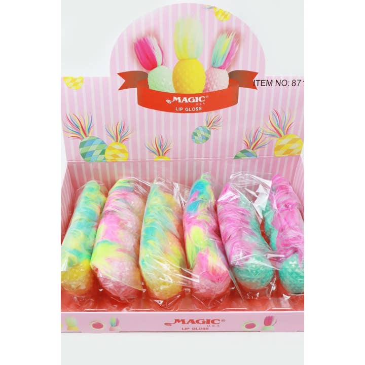 MIX COLOR Happy Pineapple with Fur Hair Lip Gloss for wholesale on Faire