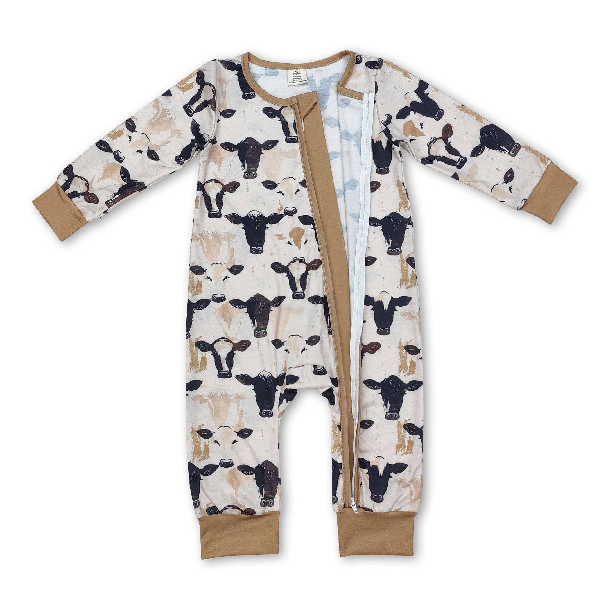 Yawoo Garments - Wholesale Jumpsuit - Baby - Long sleeves cows baby kids zipper romper1
