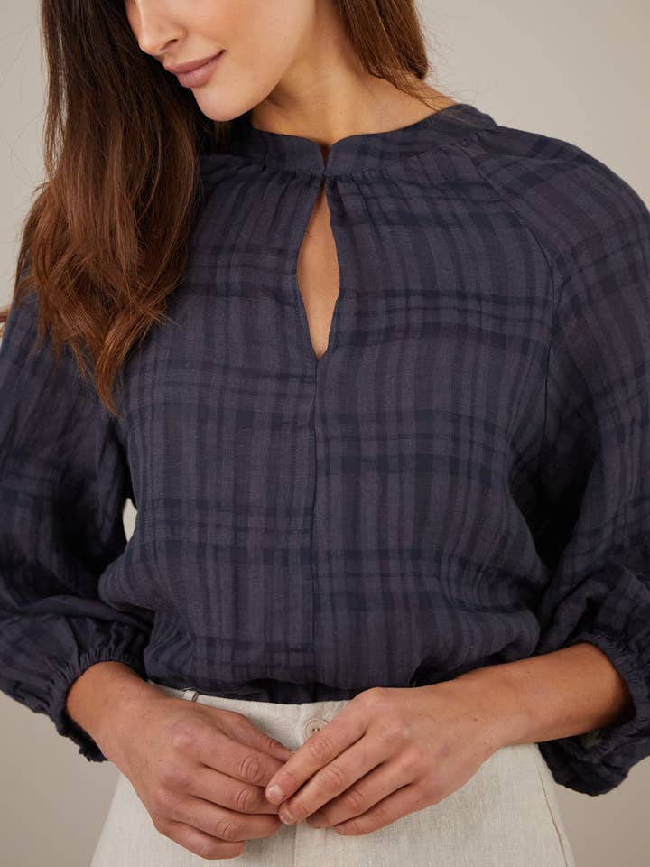 Pila Linen Blouse - Navy for wholesale on Faire3