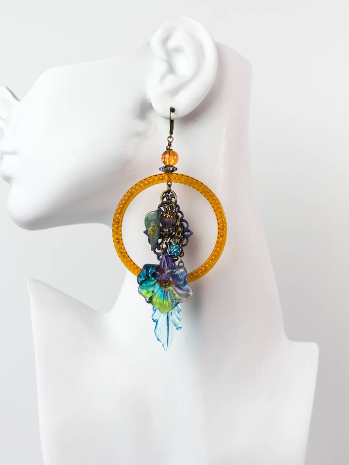 Handmade Jewelry-Vintage Lucite Hoop & Floral Earrings for wholesale by A Silk Purse