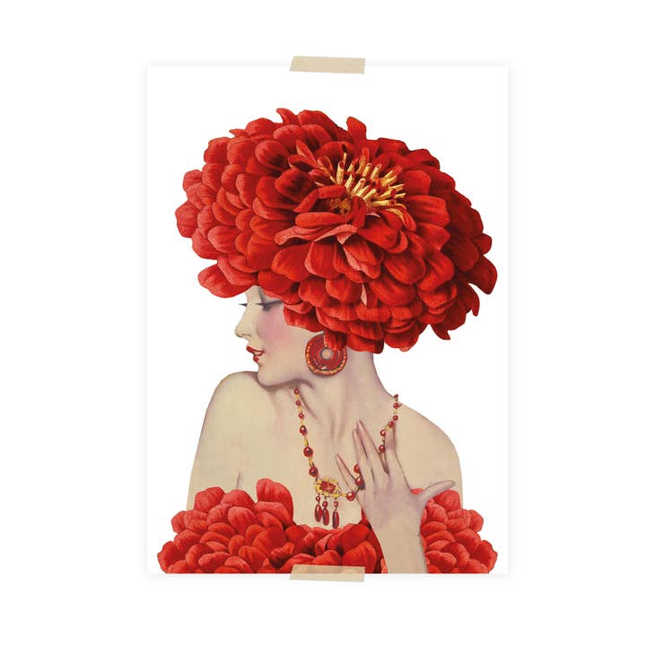 Vykortskollage Lady in red för wholesale av Lylies