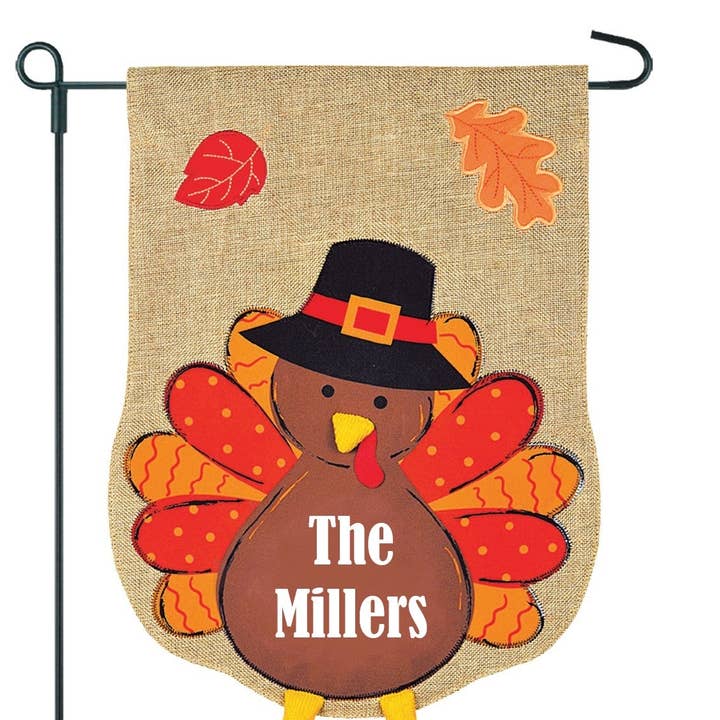 Personalized Thanksgiving Fall Turkey Burlap 2-Sided Garden Flag 12.5x18" for wholesale by JEC Home Goods Inc