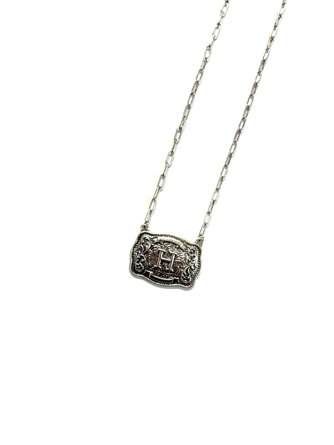 Snowing West - Wholesale Pendant/Charm Necklace - Western Belt Buckle Initial Necklace7