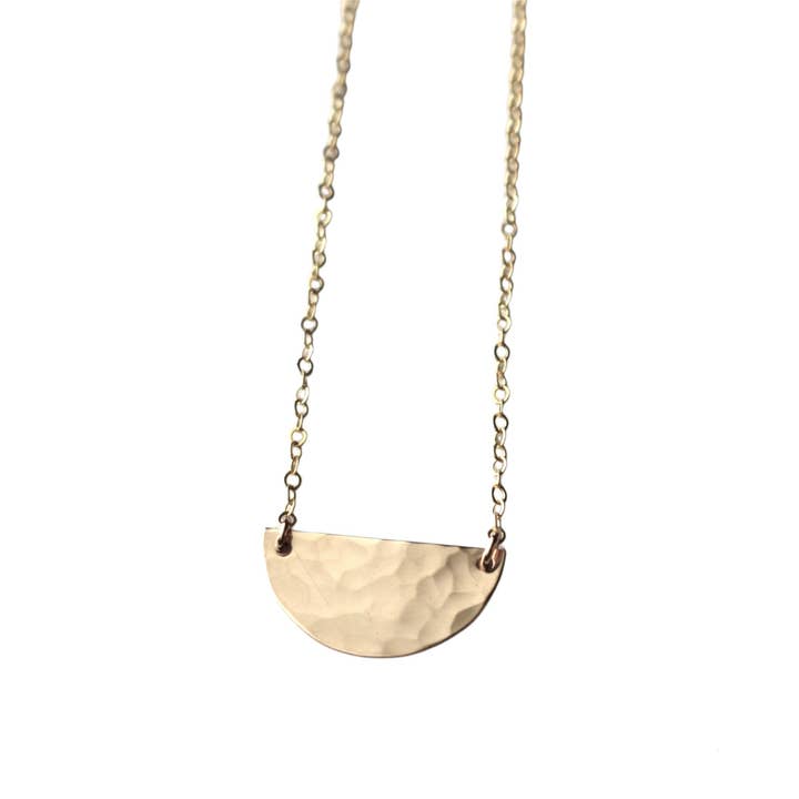 Hammered Half Moon 14KGF Necklace, Hammered Pendant for wholesale by E. Ria Designs, LLC