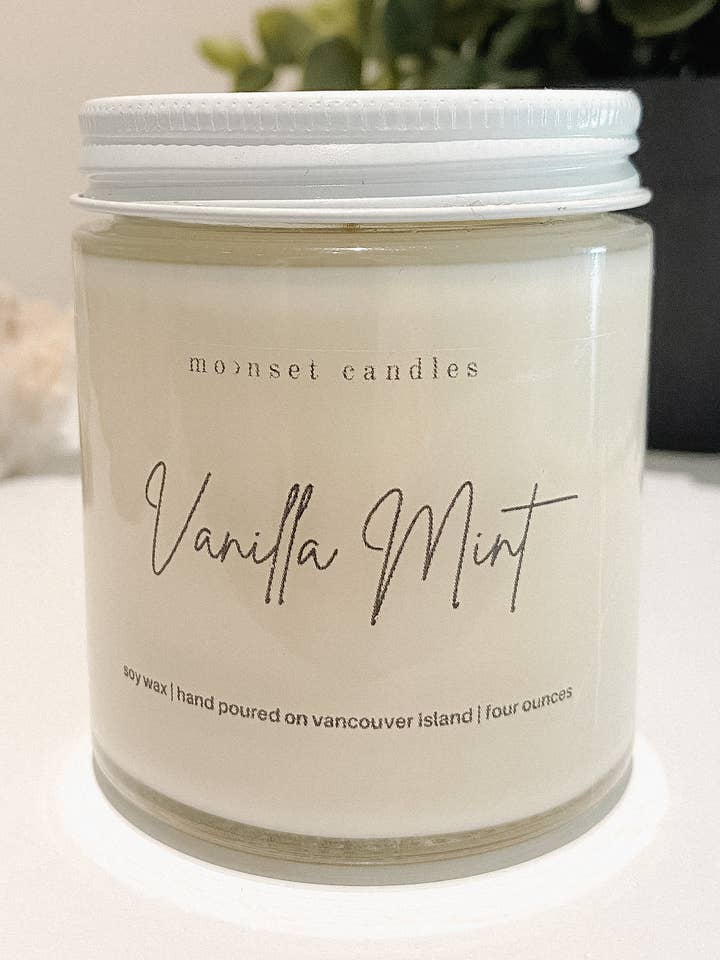 Vanilla Mint- 4oz Mini Soy Candle for wholesale by Moonset Candles