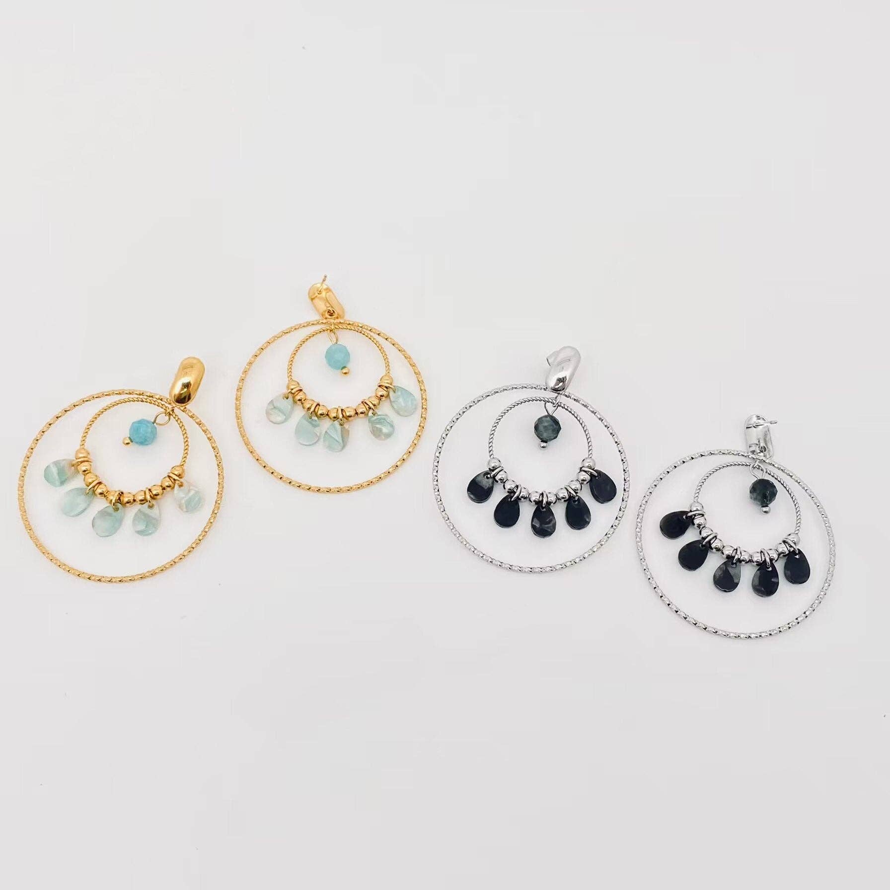 Mio Queena - Wholesale Dangle Earrings - Double Ring 18K Gold Plated Stainless Steel Post Earrings3