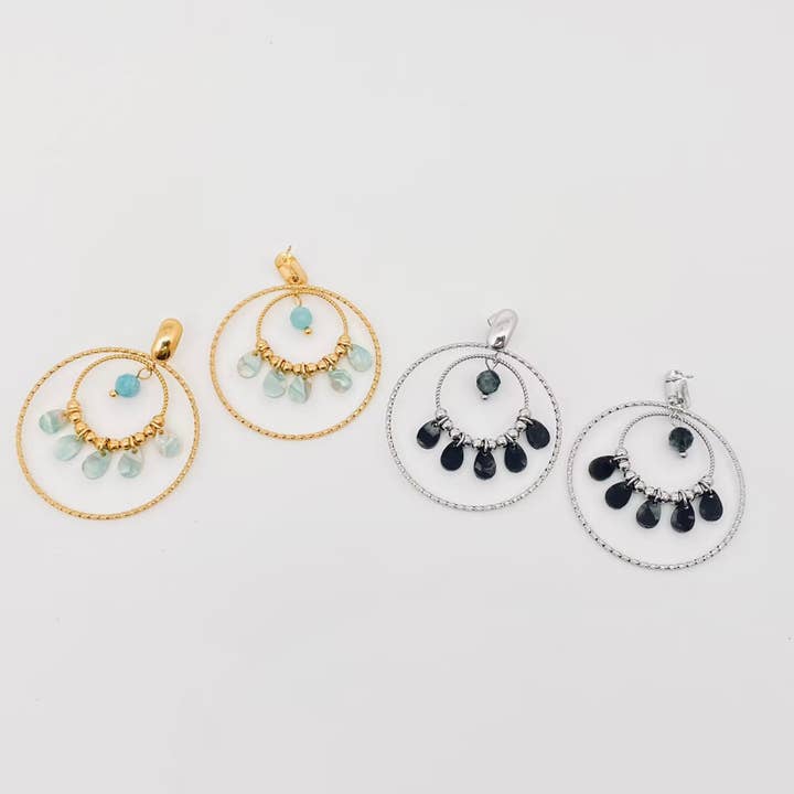 Mio Queena - Wholesale Dangle Earrings - Double Ring 18K Gold Plated Stainless Steel Post Earrings3