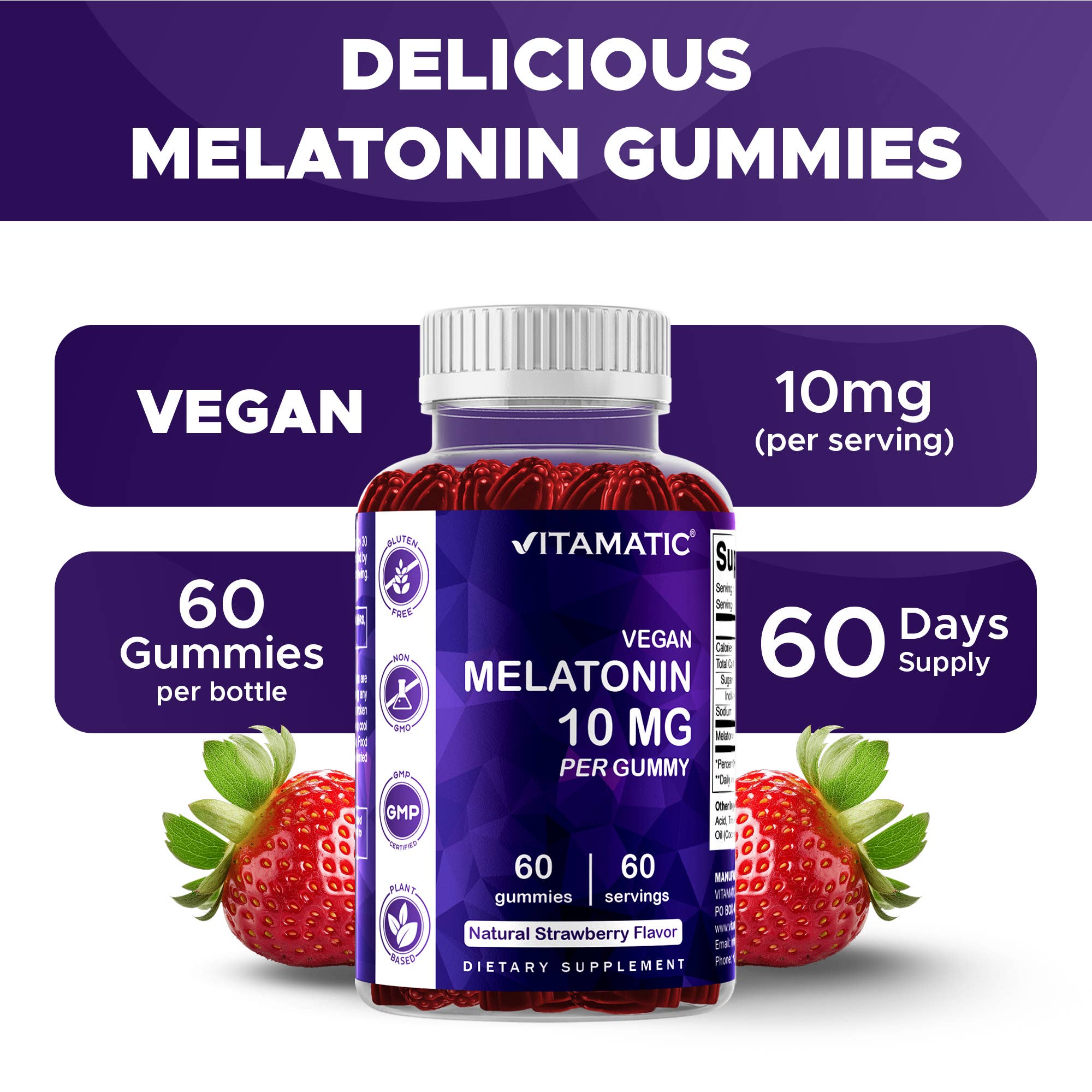 Vitamatic - Vente Supplément oral/vitamine - Vitamatic Mélatonine 10 mg | 60 Gummies véganes3