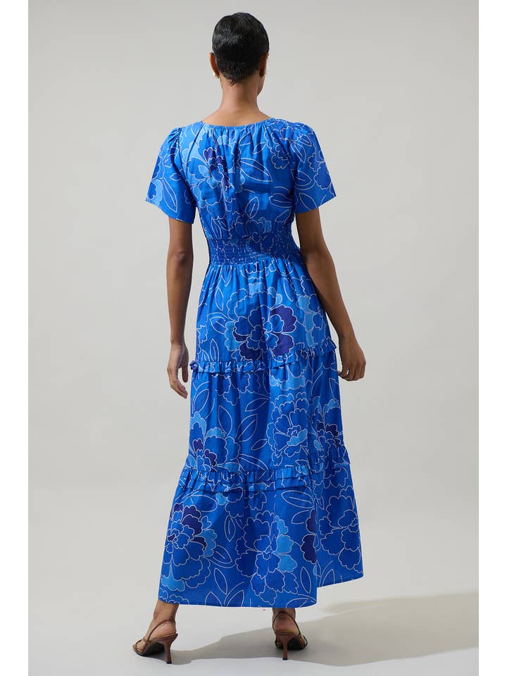 COBALTS Maris Floral Palmer Poplin Tiered Maxi Dress for wholesale on Faire