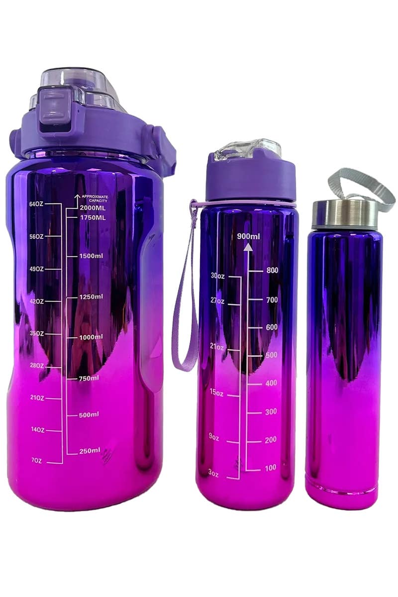 Cap Zone - Wholesale Water Bottle - Metallic Ombre 3 PC Sippy Straw Tumbler Water Bottle Cup Set8