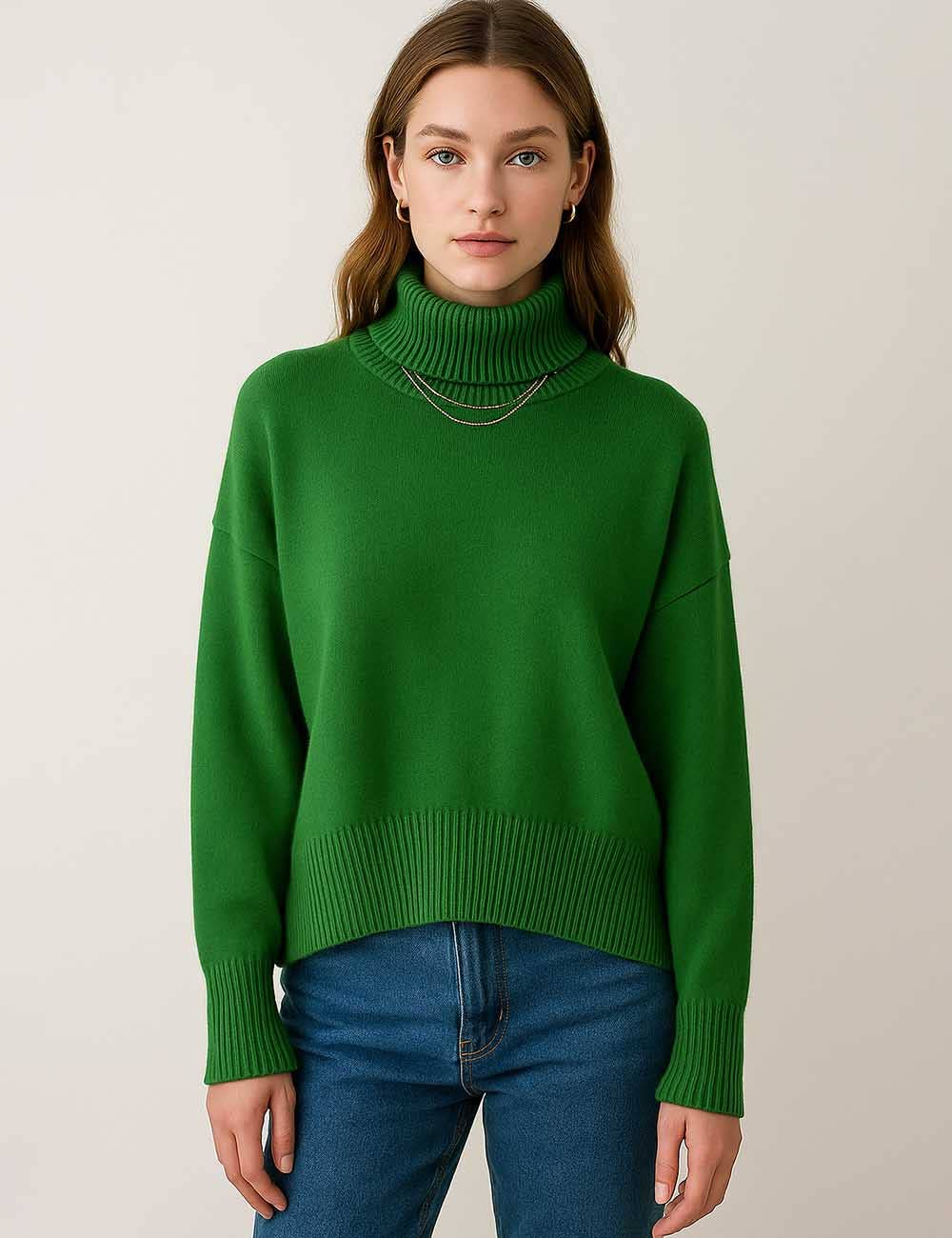 Sweetkama - Venta al por mayor Jersey de punto - Mujer - Suéter de punto para mujer con cuello alto y color sólido 560516