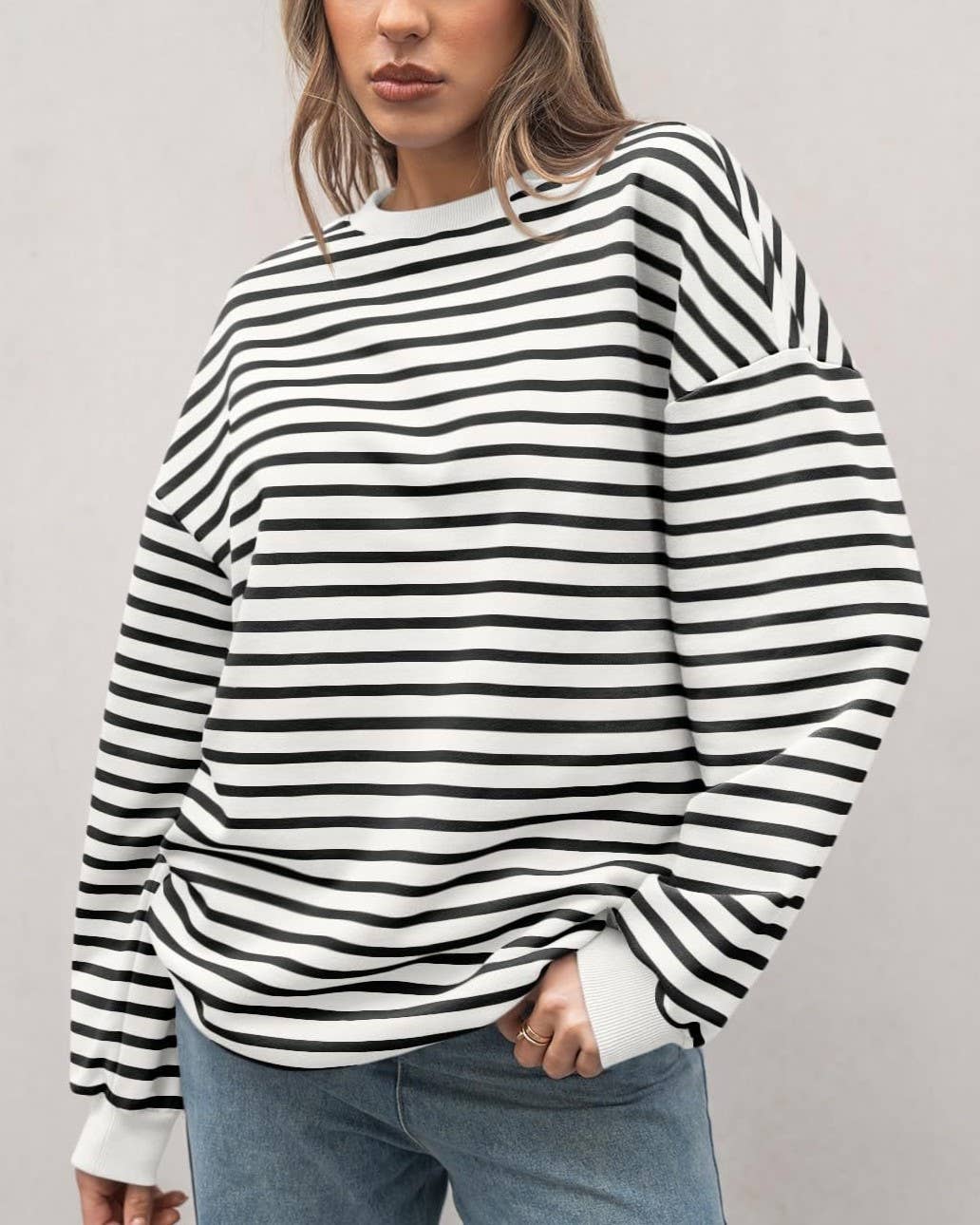 Rosa Clothing - Wholesale Sweatshirt - Women's - Multi Colour Striped Crewneck Thin Sweatshirt8