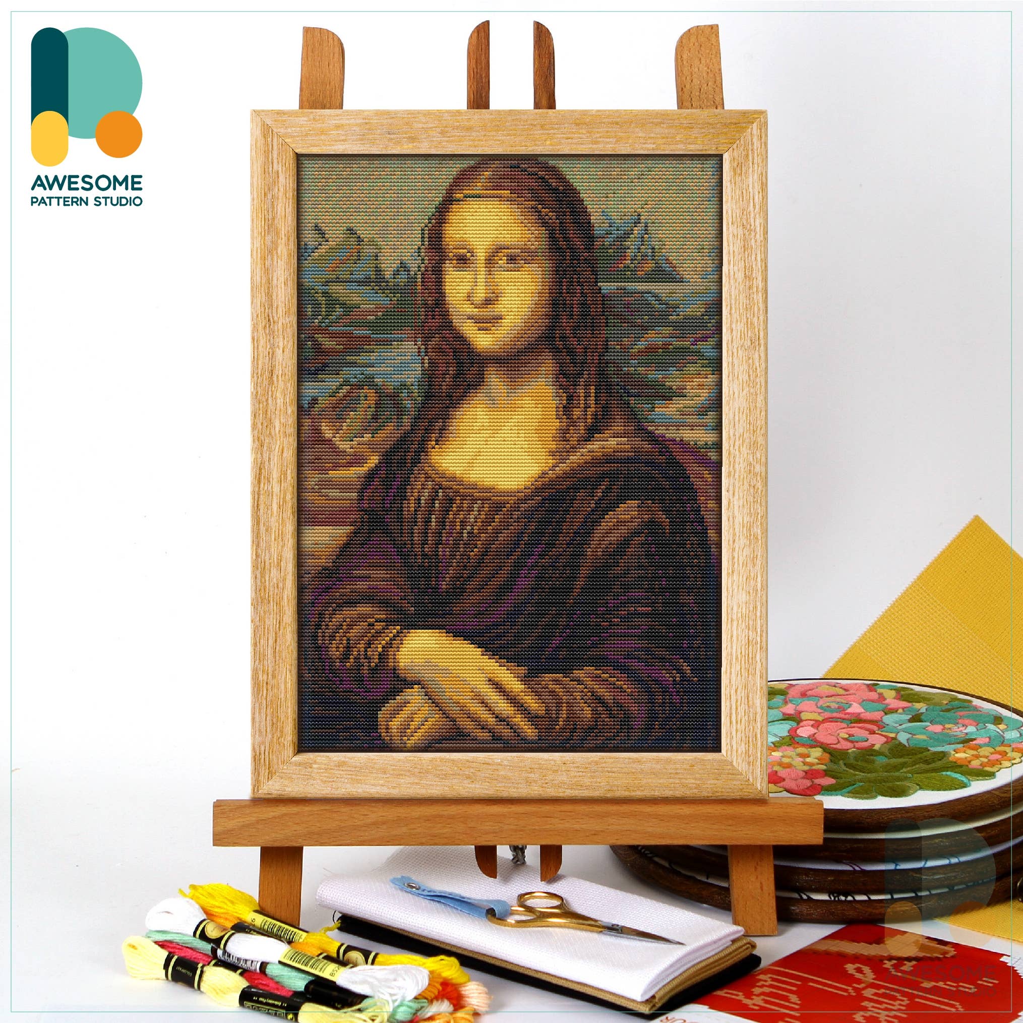 Awesome Pattern Studio - Wholesale Embroidery/Cross Stitch Supplies - CS2214-2 The Mona Lisa By Leonardo, Counted Cross Stitch Kit0