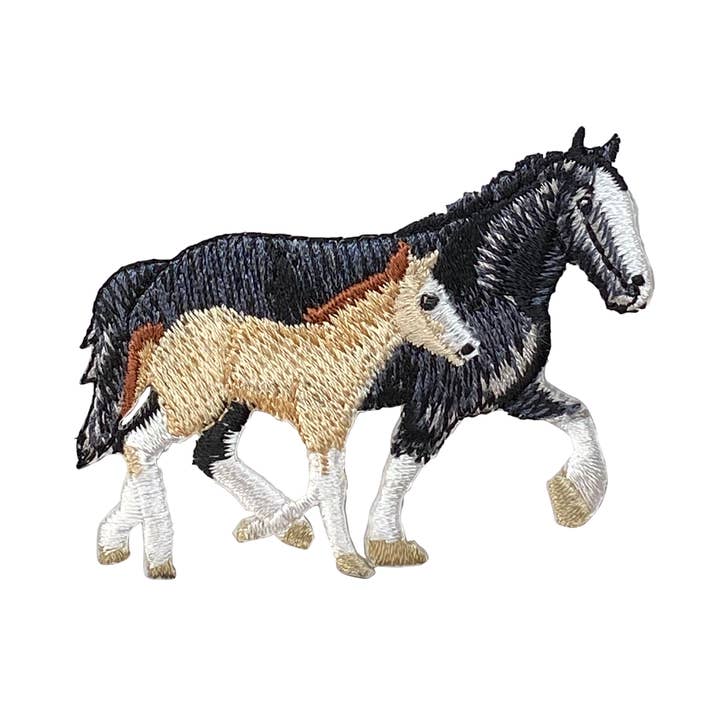 Wholesale Applique – wholesale Patch – Two Horses Black Mare Buckskin Colt Iron on Patch