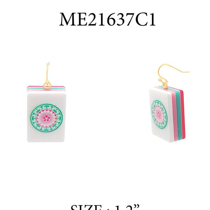 Brinco de Acrílico com Peça de Mahjong 1,25" por atacado de What's Hot
