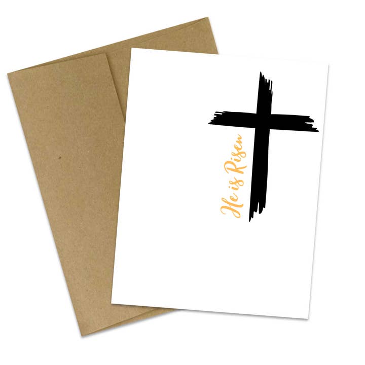 He is Risen greeting card, Religious card with cross for wholesale by Butterflies + Halos