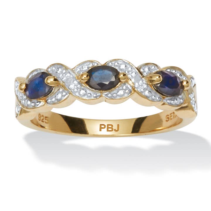 Oval Blue Sapphire & Diamond Gold-Plated Silver Ring for wholesale by PalmBeach Jewelry