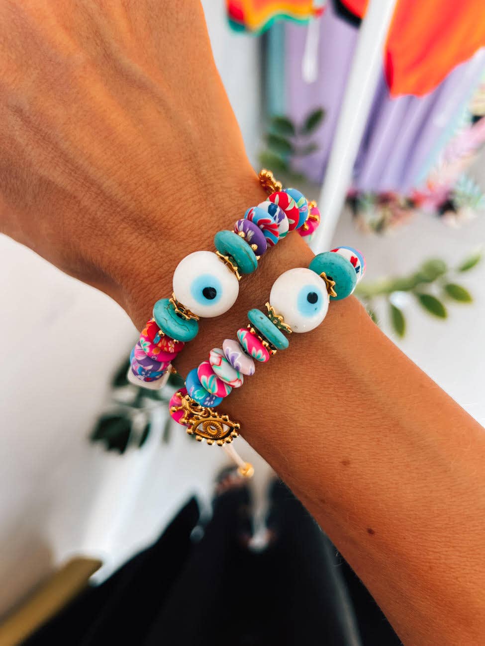 Goupi - Wholesale Beaded Bracelet - Multi colored eye bracelet with gold details5