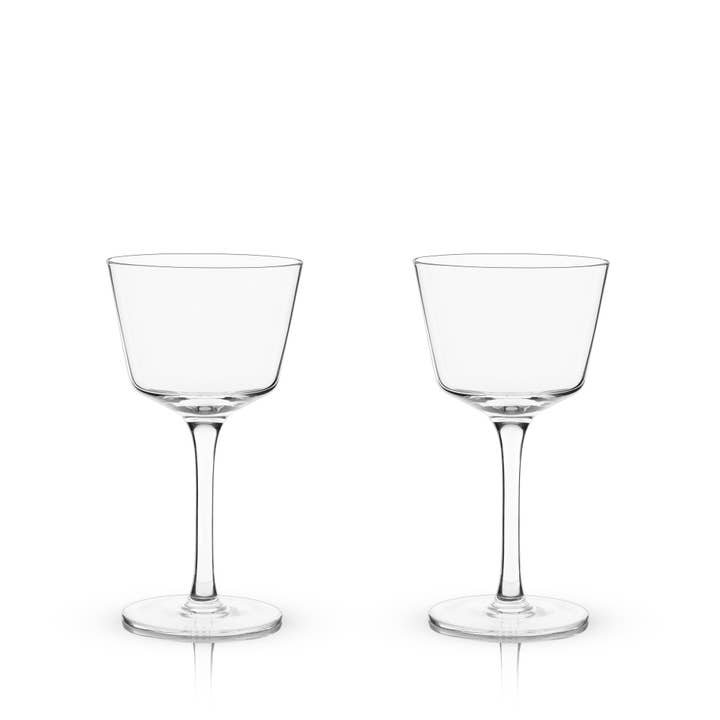 Viski - Wholesale Cocktail/Liquor Glass - Raye™ Angled Crystal Nick and Nora Glasses Set of 22