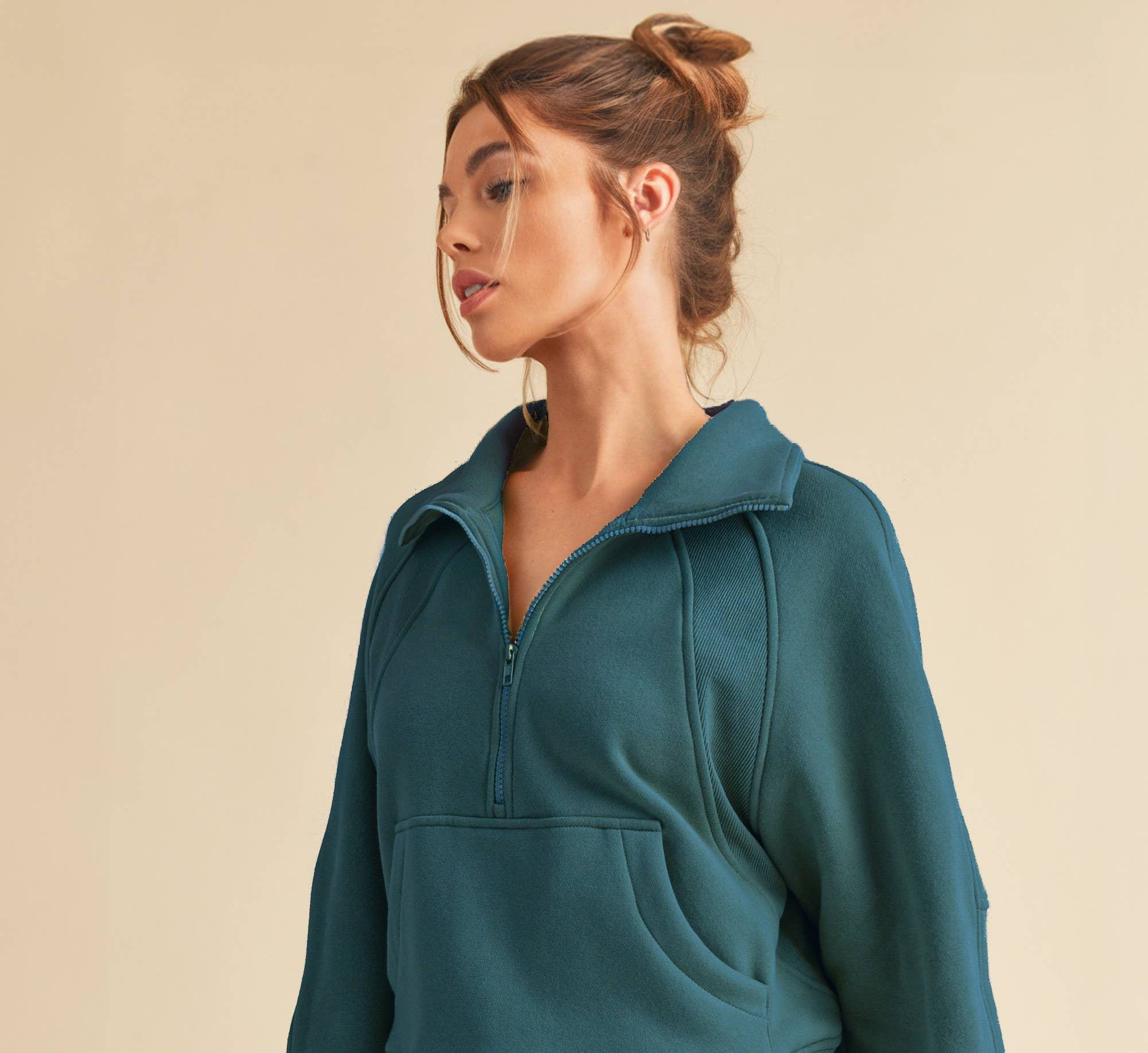 AEMI + CO - Wholesale Sweatshirt - Dames - 986DK lange Dove trui met halve rits en col27