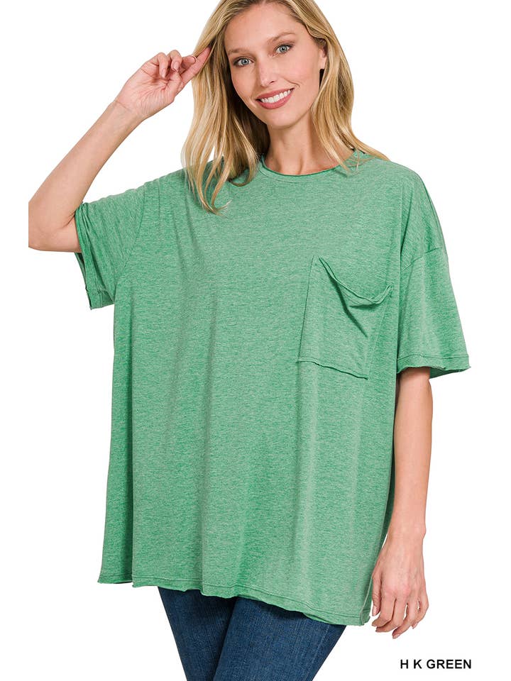 42POPS - Wholesale Tunic - Women's - ',,...._ Oversized Front pocket raw edge tee (As shown)