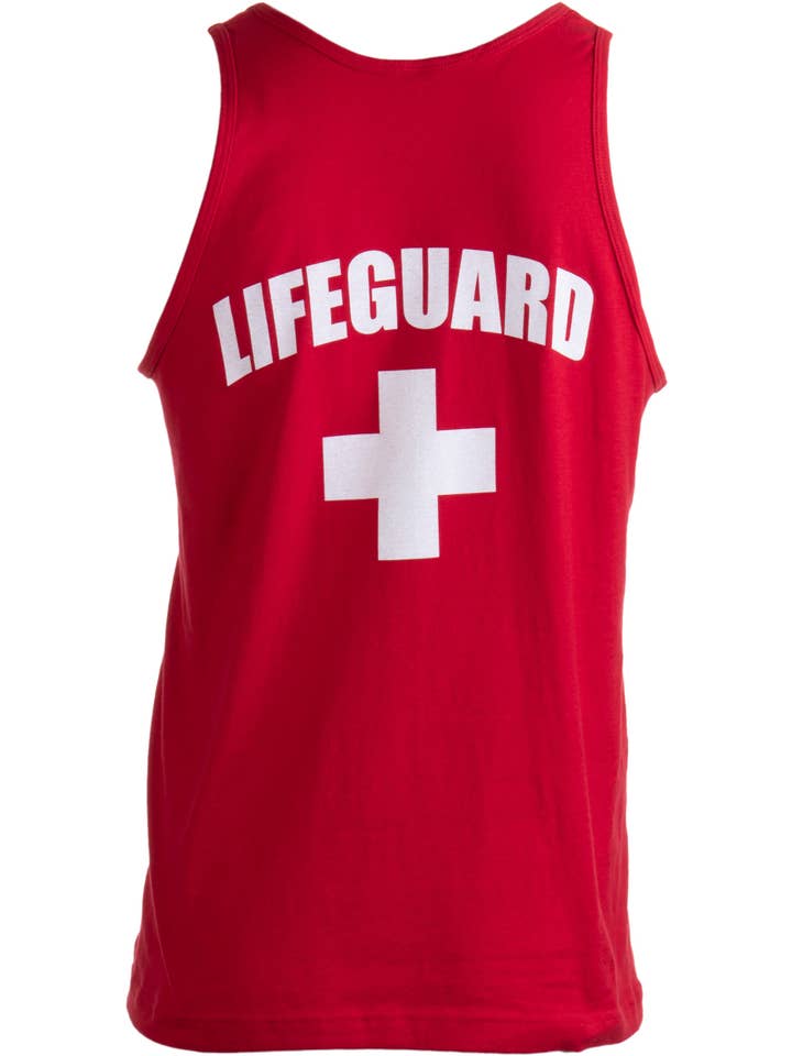 Red LIFEGUARD Unisex Adult Lifeguard Uniform Tank Top for wholesale on Faire