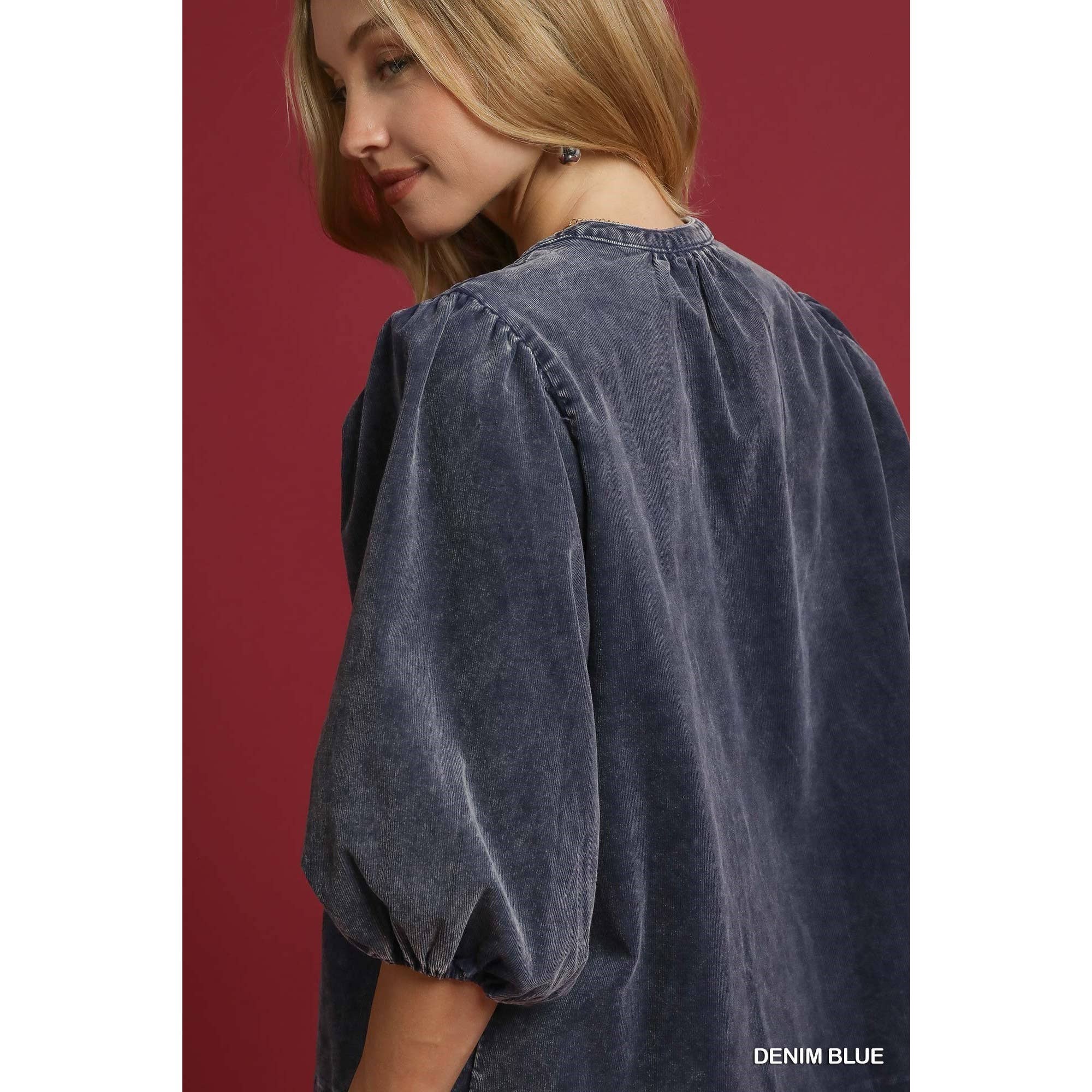 STYLE USA - Wholesale Tuniek - Dames - Corduroy blouse met pofmouwen4