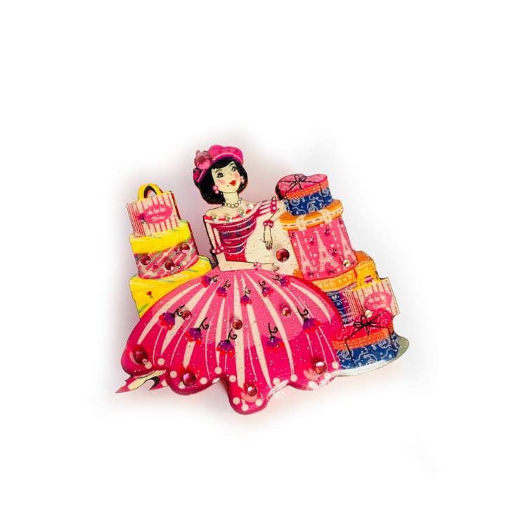 Rosie Rose Parker - Wholesale Brooch - Paris shopping brooch quirky gifts unusual pins uk jewellery